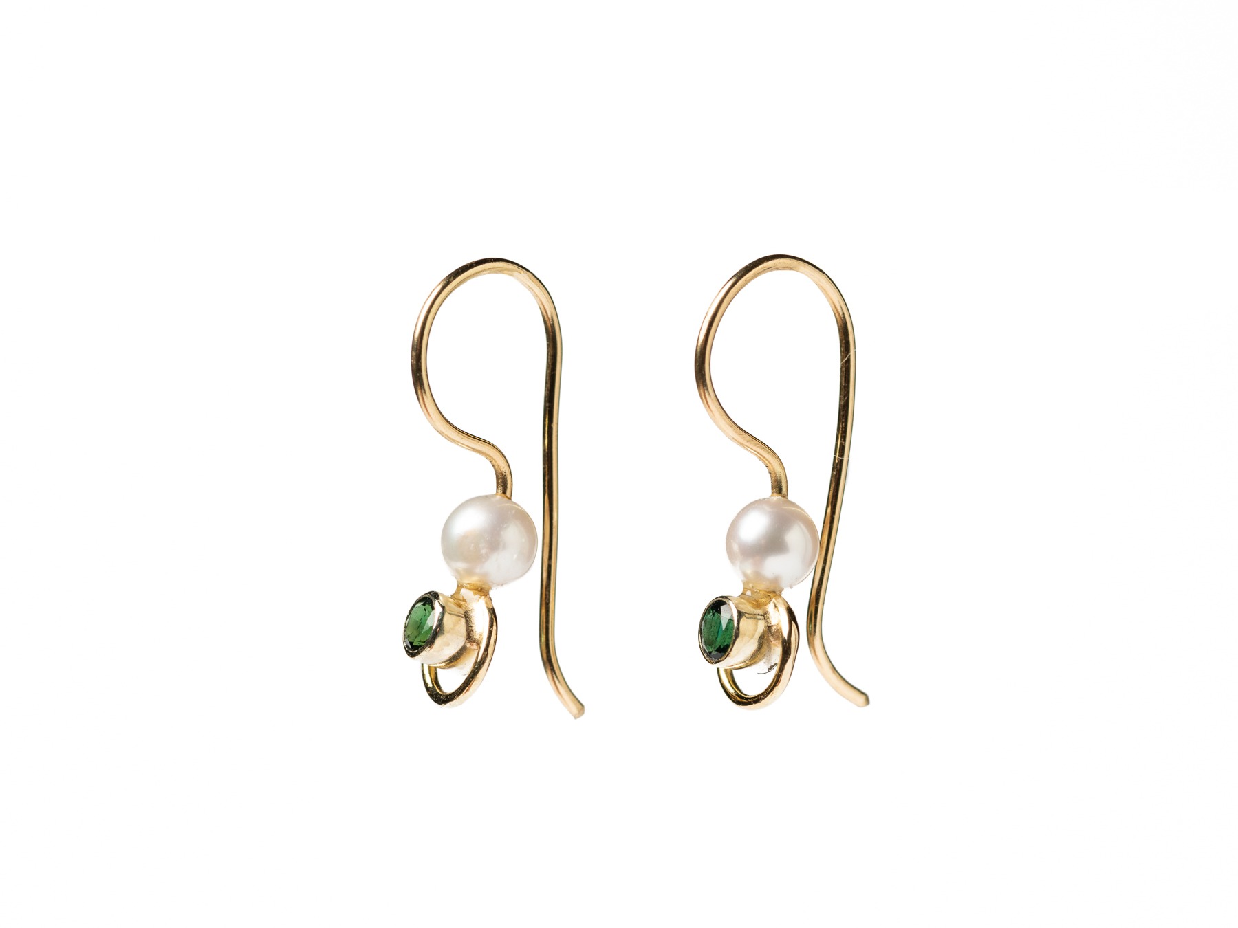 Earrings Gold Green Quartz Pearls