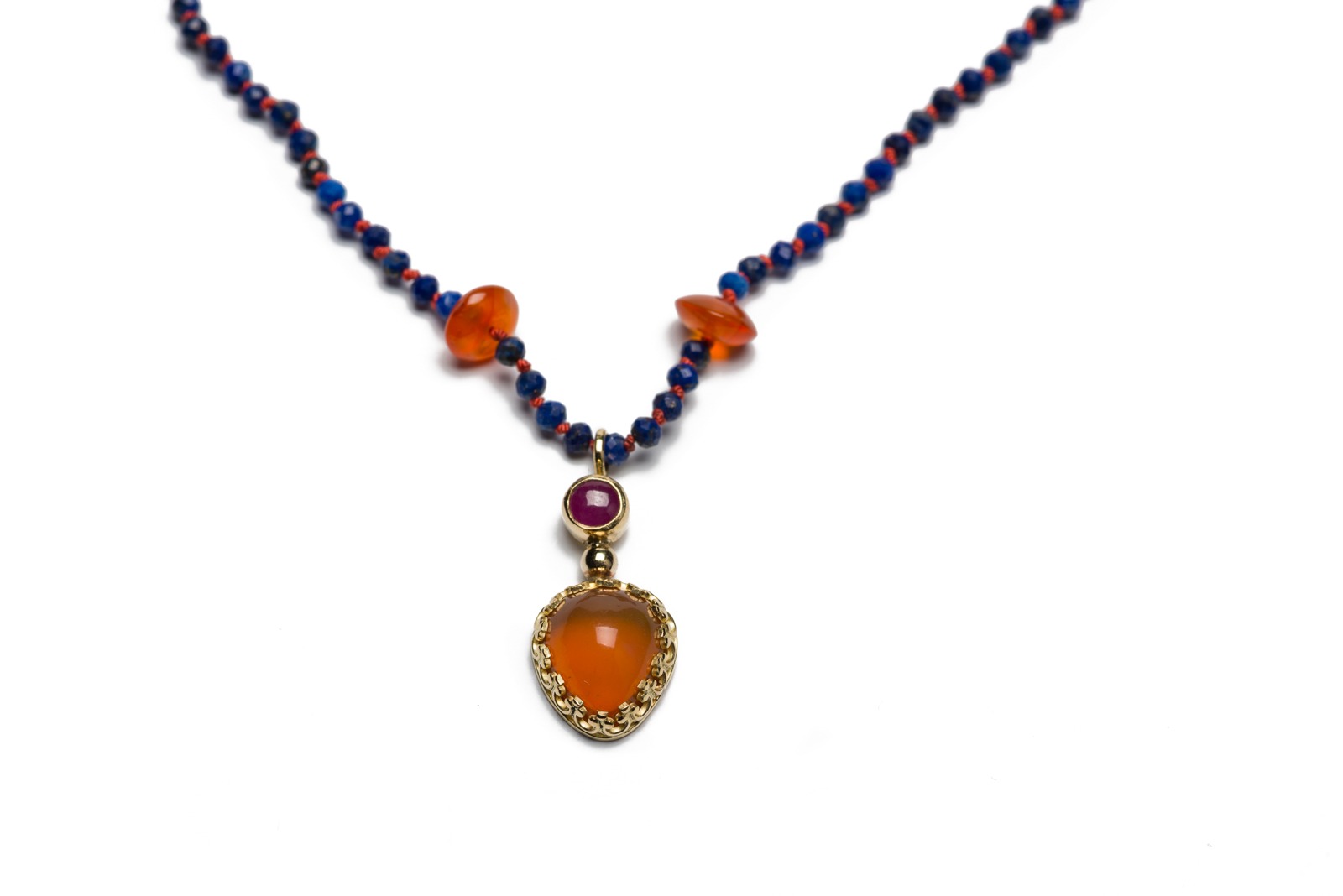 Pendant Opal Ruby Lapis Carnelian Gold