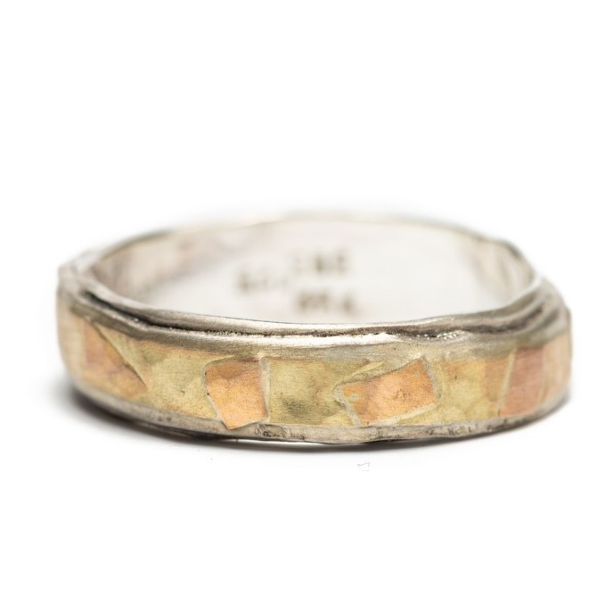 Irregular ring silver, gold, red gold